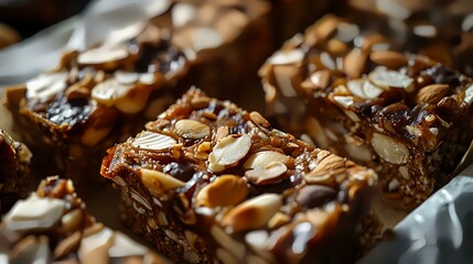 Homemade nougat with nuts and chocolate, selective focus. - obrazy, fototapety, plakaty