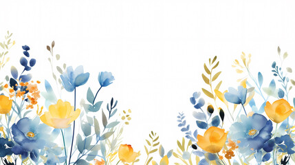 Naklejka premium Floral frame with watercolor flowers, decorative flower background pattern, watercolor floral border background