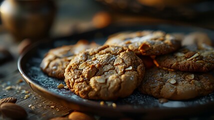 Homemade almond cookies on rustic background, selective focus, close-up - obrazy, fototapety, plakaty
