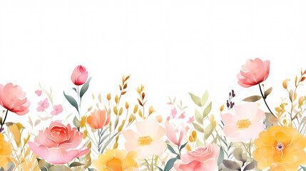 Floral frame with watercolor flowers, decorative flower background pattern, watercolor floral border background