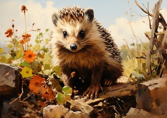 Naklejka premium Hedgehog in the autumn forest