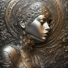 Detailed metallic artwork of a woman