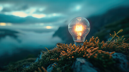 Imagine a peaceful field spread out in front of you like a living picture of nature. You are given the opportunity to see His Majesty from a new perspective. A light bulb, an idea and prospects - obrazy, fototapety, plakaty