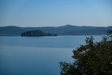 Landscape of Bolsena volcanic lake in Italy