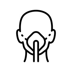 Man in oxygen mask flat line icon. Aerosol breathing lung machine treatment icon