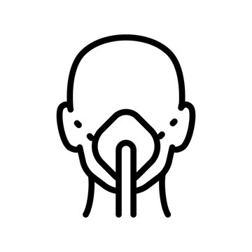 recommend clip art: Man in oxygen mask flat line icon. Aerosol breathing lung machine treatment icon