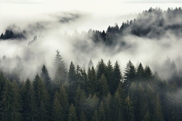 Misty Mountains and Foggy Forest Landscape