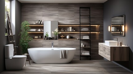 Fototapeta na wymiar Bathroom interior with natural elements