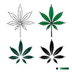 Cannabis leaves. Hemp set hand drawn vector illustration