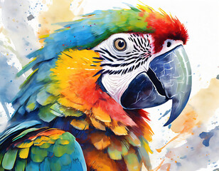 Closeup of parrot in acrylic paint drawing style
