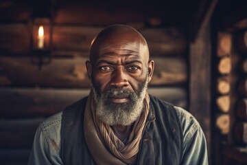 bald and bearded African-American man posing in front of the camera