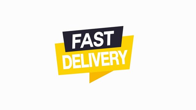 Yellow and black Fast delivery label Animated, Fast delivery label Animated Tag for Marketing used for motion Graphics on White Background,4K