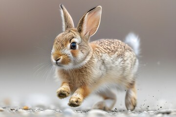 a young hare running on the stones