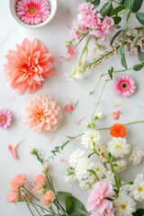 Creative composition of beautiful spring flowers on pastel table, Greeting card for International Women Day