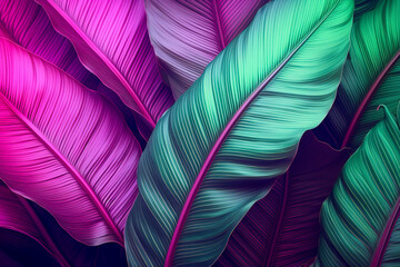 Lush Pink and Teal Tropical Leaves Texture created with Generative AI technology