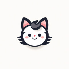 Charming Cartoon Cat Face with Red Bow created with Generative AI technology