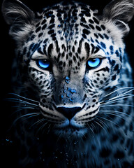 Piercing Blue Eyes of a Snow Leopard created with Generative AI technology