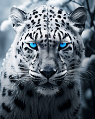 Piercing Blue Eyes of a Snow Leopard created with Generative AI technology
