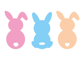 Vector colorful bunnies is sitting with his back at white background. illustration
