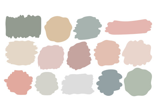 Set of brush stroke, pastel colors abstract illustration isolated on white background