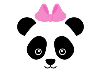 Cute panda girl with bow, vector illustration for kids, simple hand drawn isolated