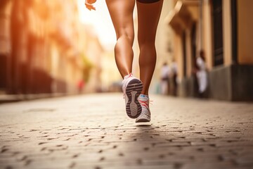 image of the legs of a woman running down the street exercising