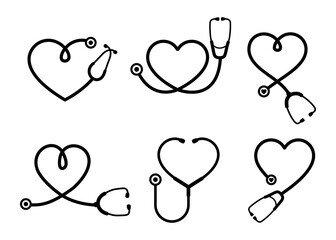 Simple stethoscope icon with heart shape. Health and medicine icons, Isolated vector illustration.