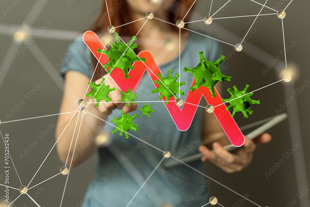 Poster virus connecting lines and dots.big data visualization