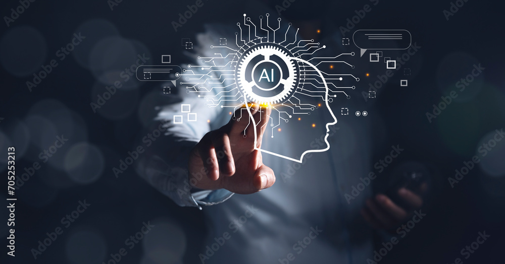 Poster ai or artificial intelligence technology, business use ai smart technology