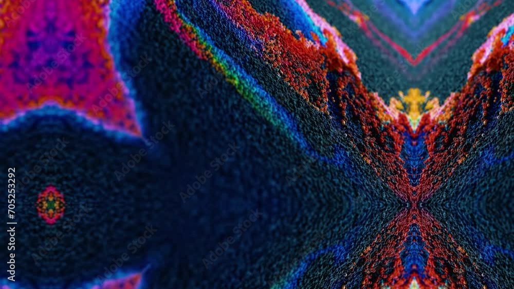 Poster abstract multicolored particles fluid isolated on black. fluid art flowing effect. psychedelic color