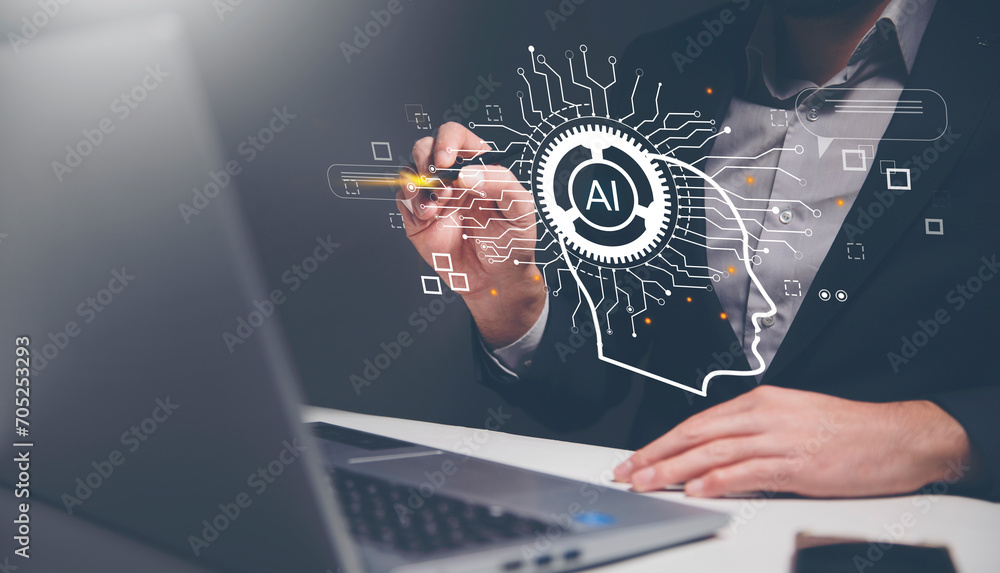 Aufkleber ai or artificial intelligence technology, business use ai smart technology