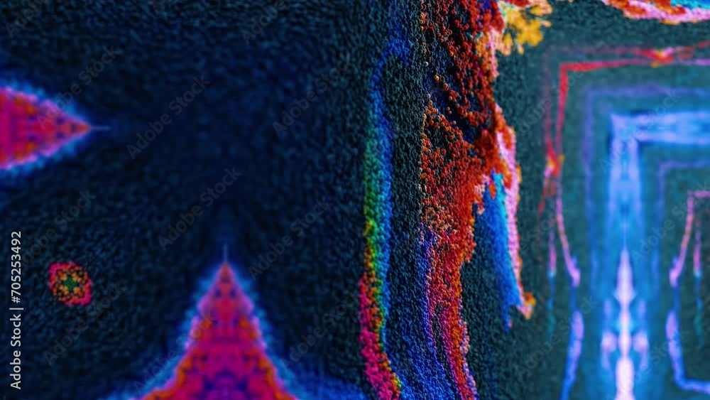 Poster abstract multicolored particles fluid isolated on black. fluid art flowing effect. psychedelic color