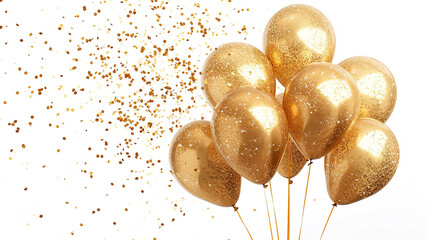 background banner with golden glitter balloons on white background