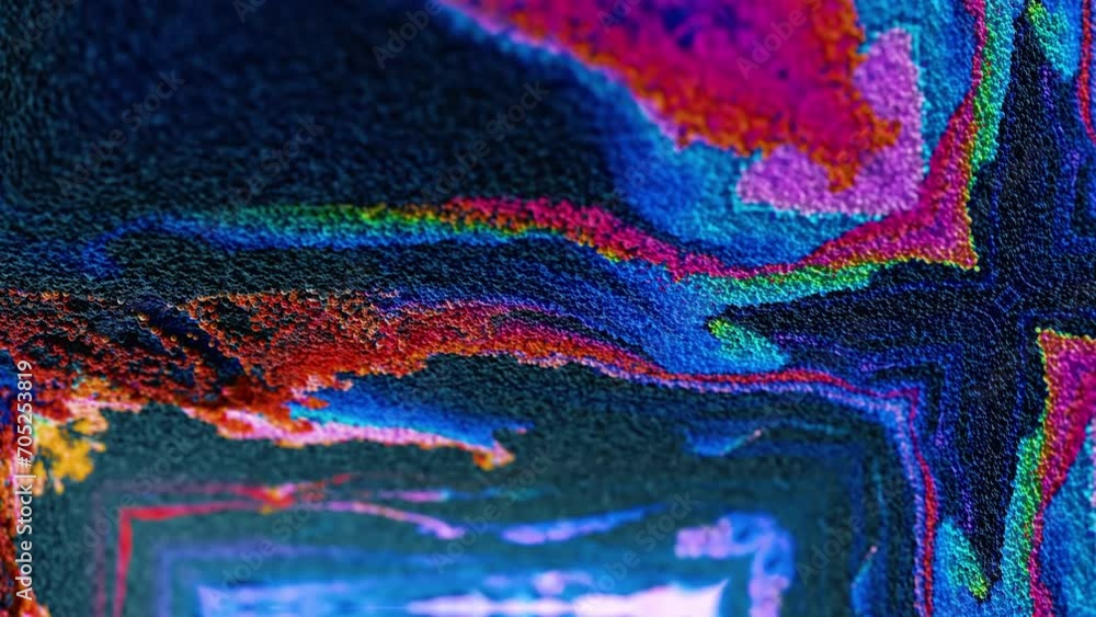 Poster abstract multicolored particles fluid isolated on black. fluid art flowing effect. psychedelic color