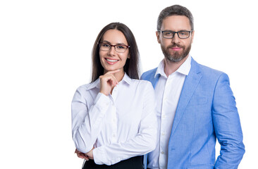 two businesspeople in formal suit. ambitious businesspeople support. professional business leader with manager. successful businesspeople. business coworkers isolated on white. successful team