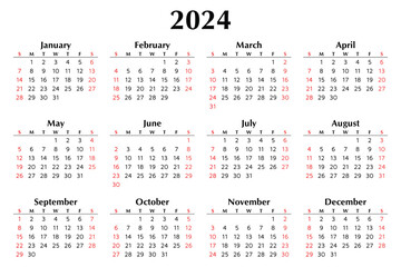 2024 Calendar Vector: Modern, editable, and printable monthly template for English