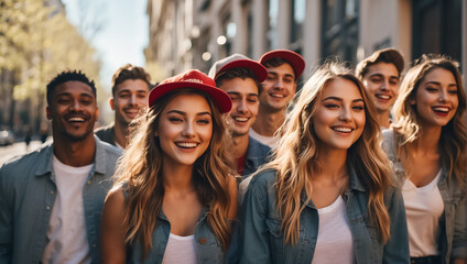 Group of young people friends on the street happy lifestyle