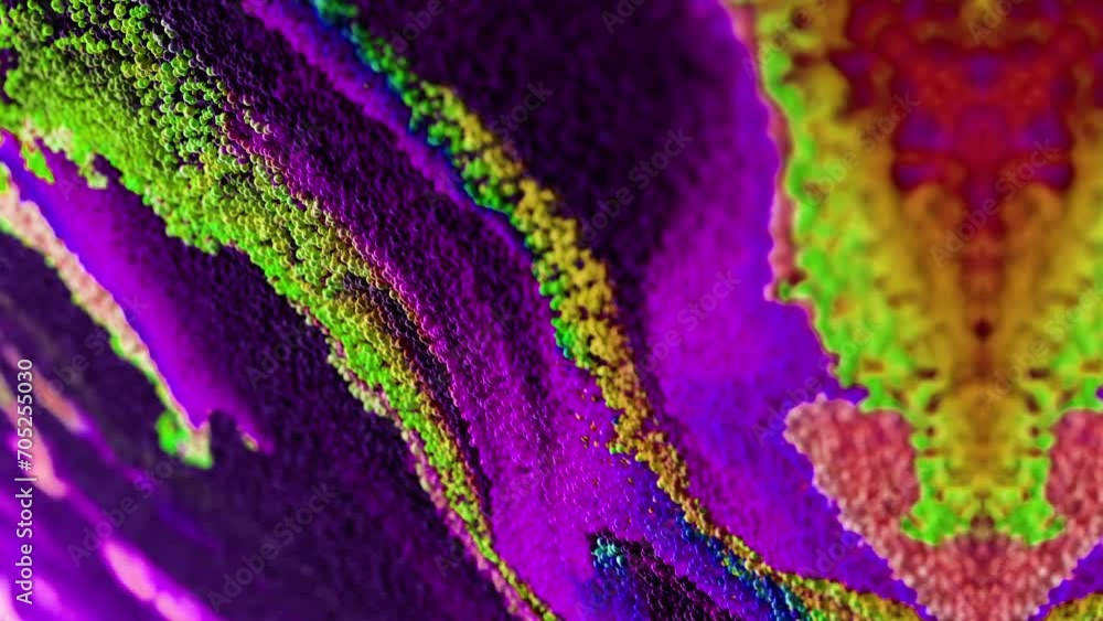 Poster abstract multicolored particles fluid isolated on black. fluid art flowing effect. psychedelic color