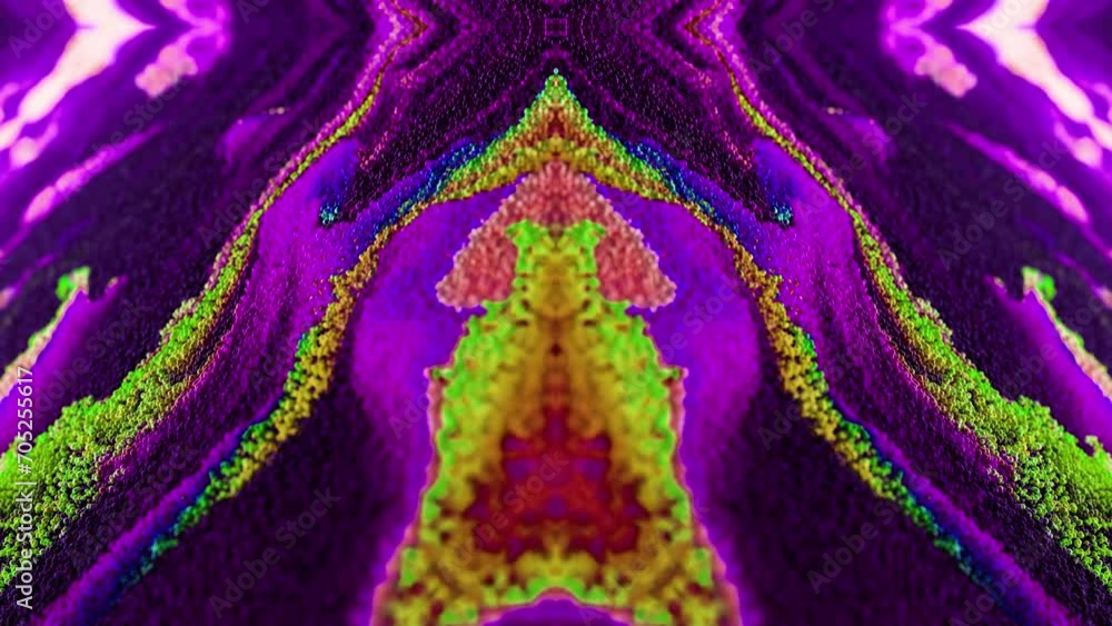 Poster abstract multicolored particles fluid isolated on black. fluid art flowing effect. psychedelic color