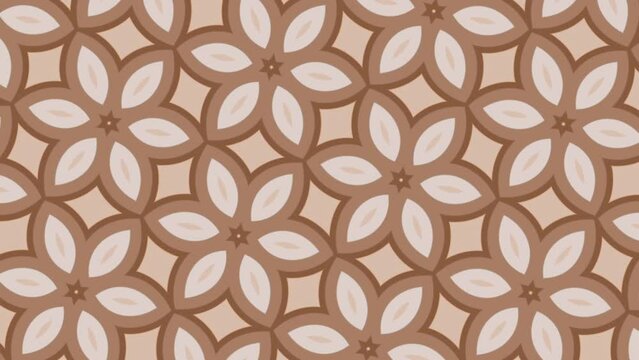 Ornate kaleidoscopic floral pattern  motion background animation with gently radiating flowers in brown and beige vintage colors. This trendy retro background is full HD and looping.