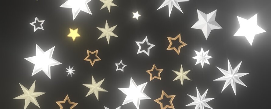 Galactic Christmas Descent: Enthralling 3D Illustration of Falling Holiday Stars from the Cosmos