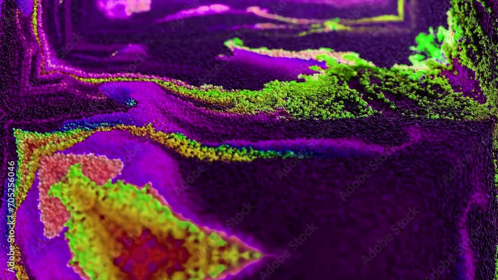Poster abstract multicolored particles fluid isolated on black. fluid art flowing effect. psychedelic color
