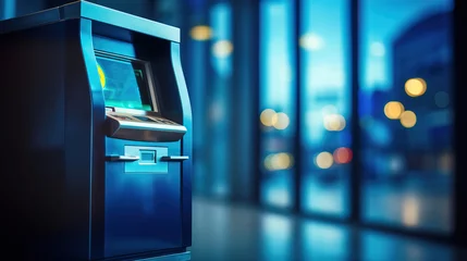 Fotobehang ATM close-up in blue colors © Natali