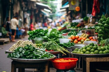 Fototapeta na wymiar bustling street market in Hanoi, Vietnam, a cultural experience