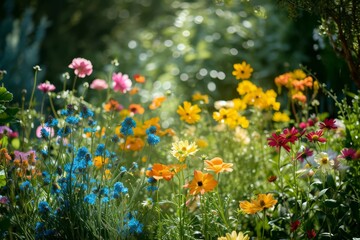 A symphony of flowers blooming in a sunny parkland