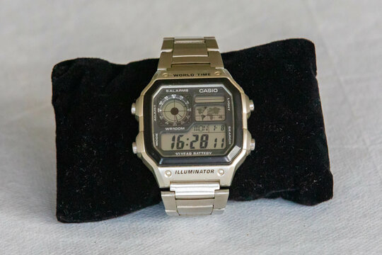 Brazil, January 8, 2024: Men's wristwatch isolated in selective focus