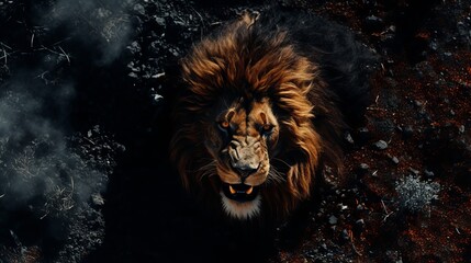 An aerial photograph of a lion with special effects