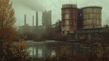 Wandaufkleber Abandoned Industrial Structures in Urban Landscapes © Artem