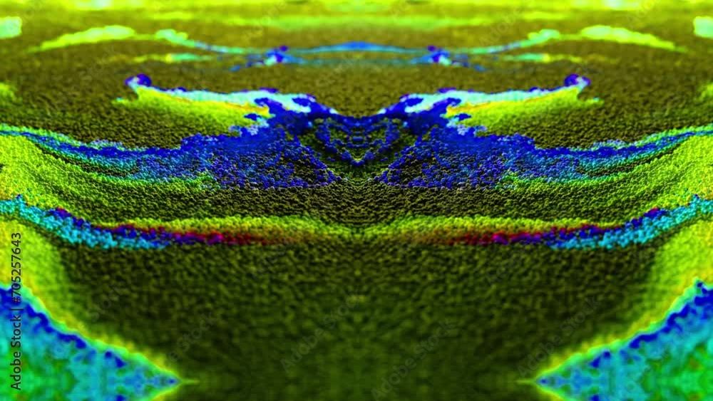 Poster abstract multicolored particles fluid isolated on black. fluid art flowing effect. psychedelic color
