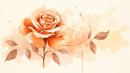 Watercolor Rose Flower Abstract Art on Light Orange Background AI Generated